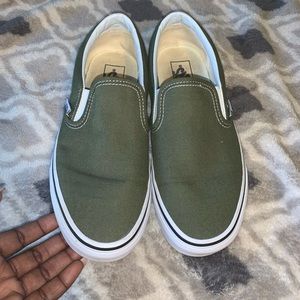 Olive green slip on vans